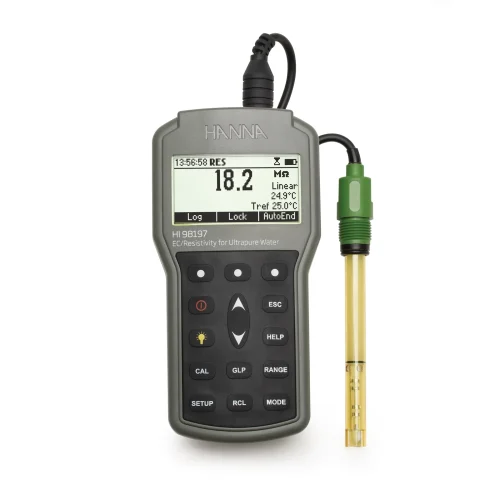 Mã: HI98197<br>Máy Đo Độ Dẫn/Trở Kháng Nước Siêu Tinh Khiết